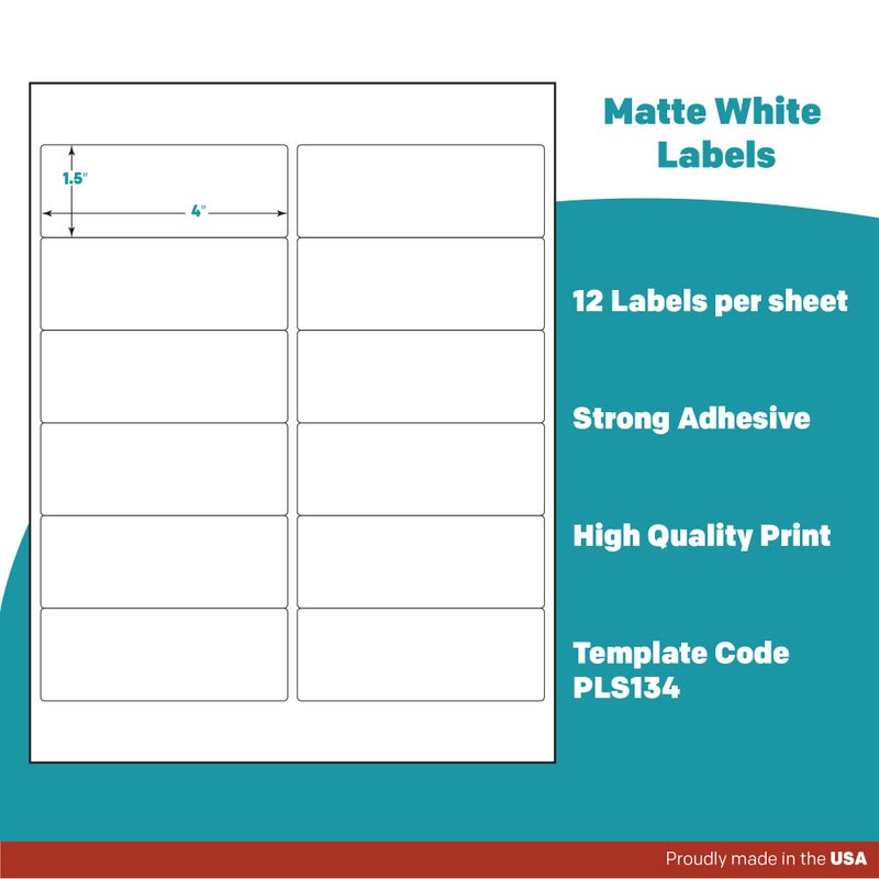 Premium Label Supply White Sticker Address Labels - 4 "" x 1.5 "" - Laser/Inkjet Compatible - (12 per Sheet), 100 Sheets - 1,200 Total Adhesive Labels - Image 4